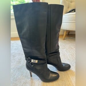 Coach boots- black knee high with silver embellishment; size 8.